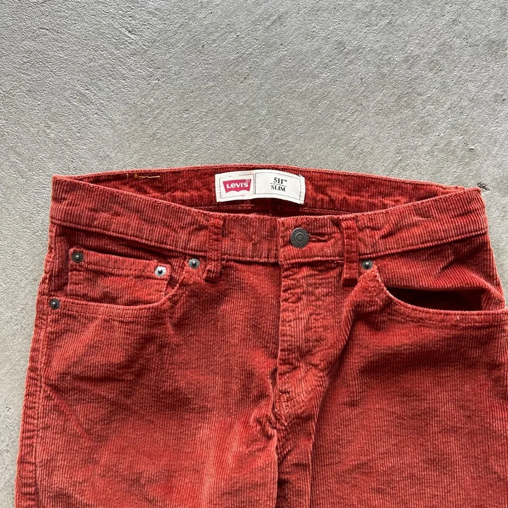 Vintage Levis 511 Corduroy Pants Size 16 Reg 28x28 Orange Slim Fit Straight Leg